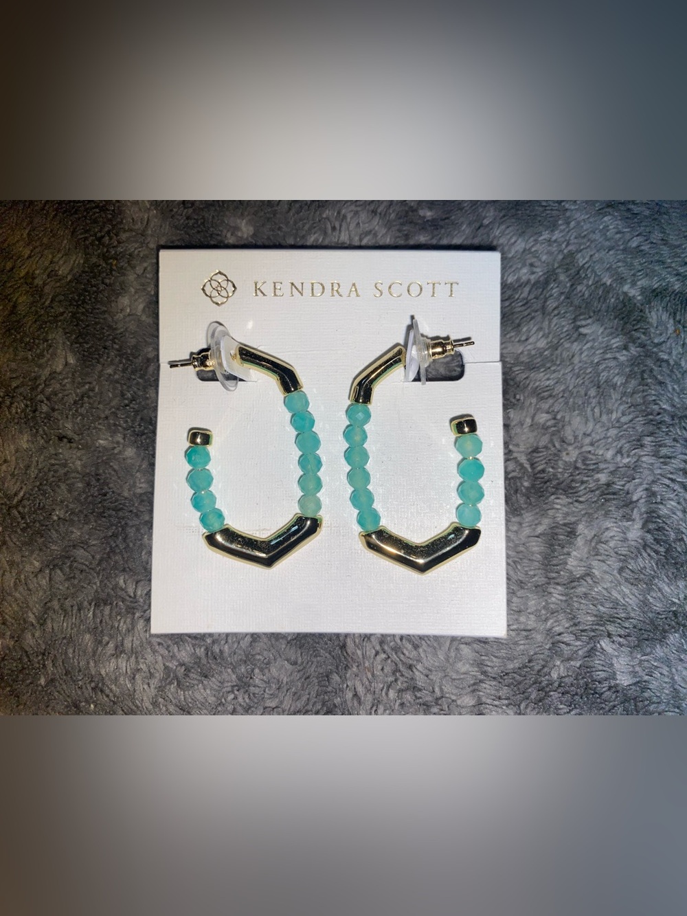 BNWT Kendra Scott Sylvia Gold w/Teal Amazonite Hoop Earrings